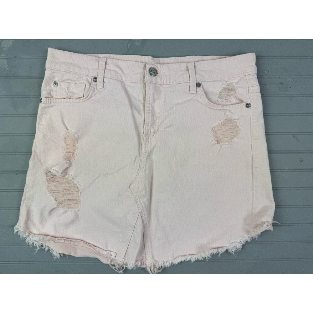 7 For All Mankind Size 29 Womens Pink Denim Jean Skirt Distress Raw Hem